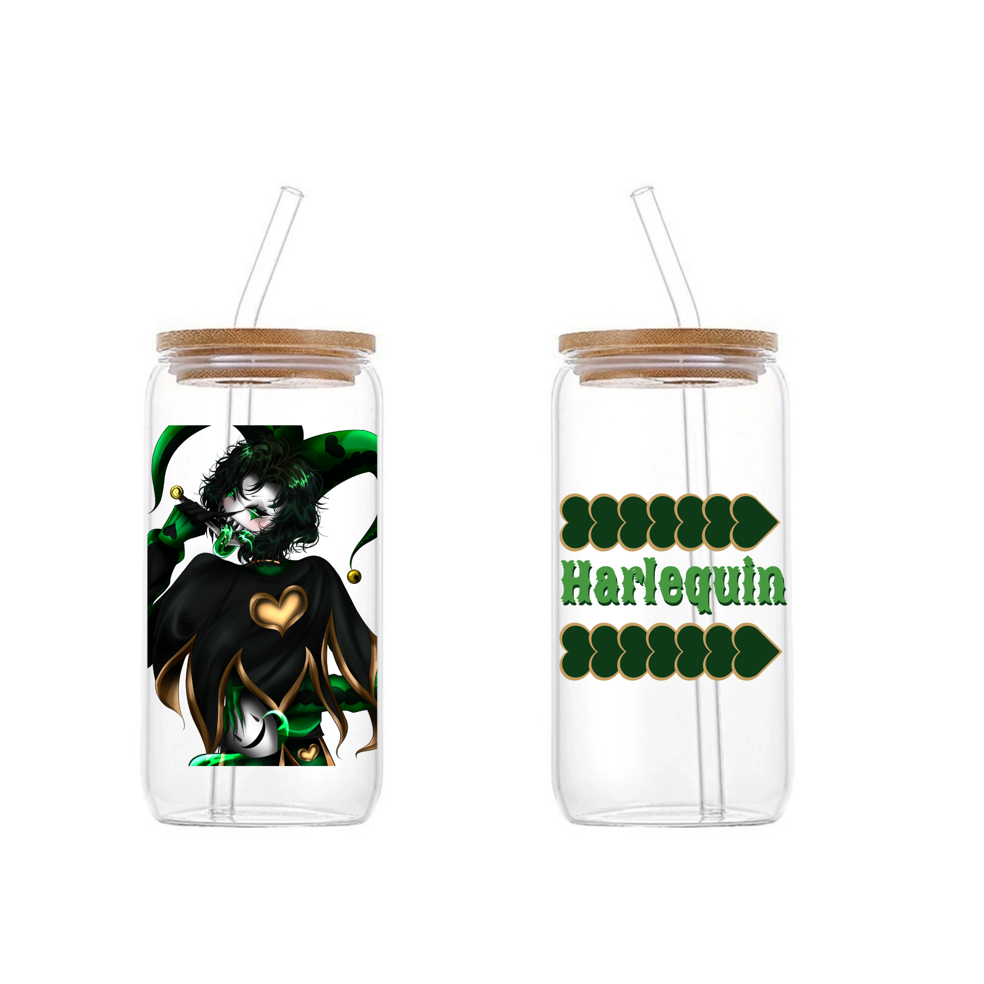 Harlequin Freak Circus Glass Tumbler with Straw 16 oz