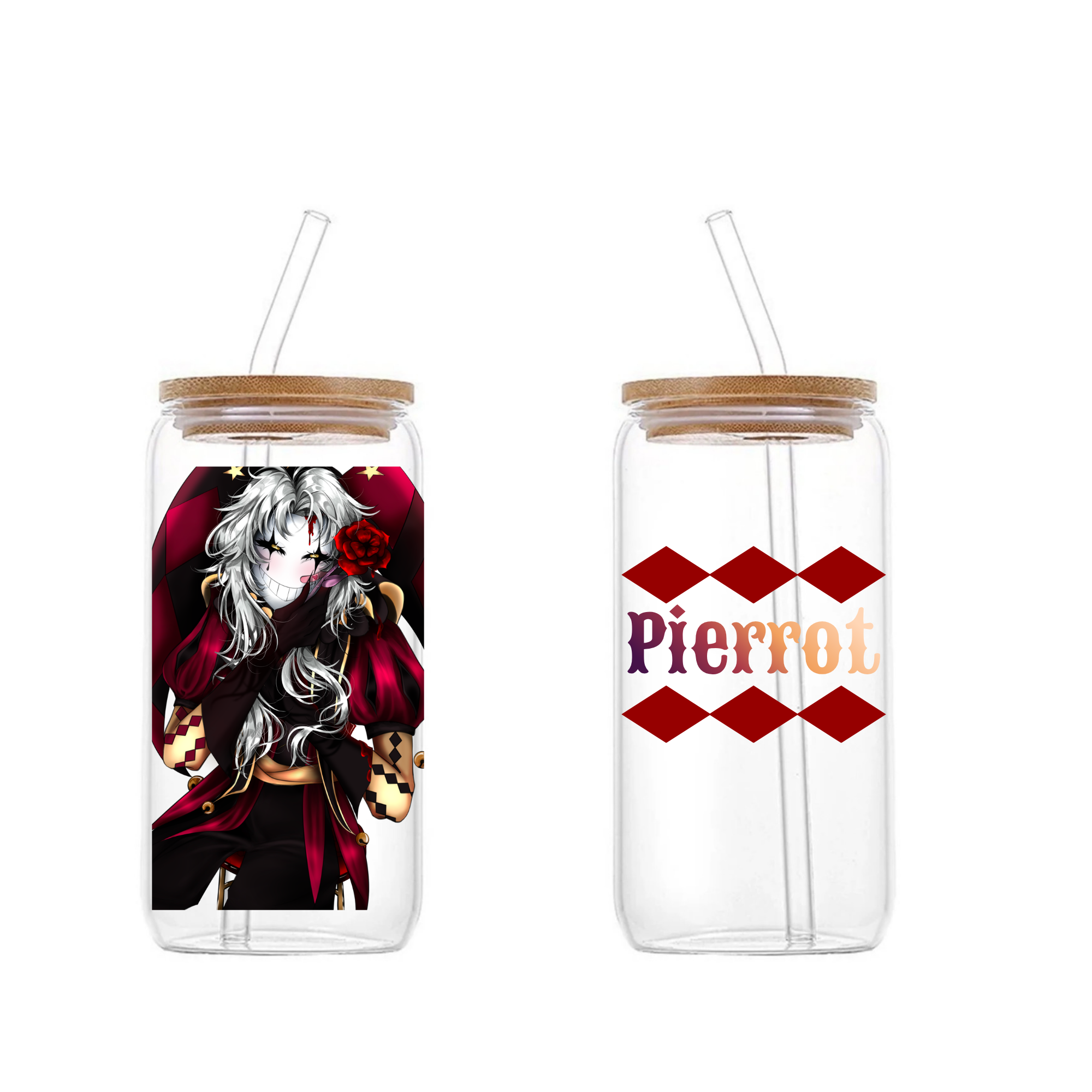 Pierrot Freak Circus Glass Tumbler with Straw 16 oz